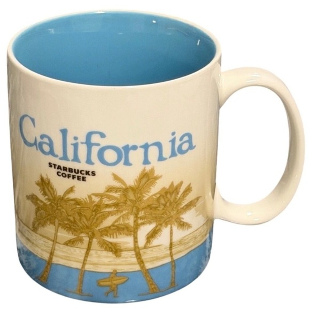 Starbucks 16oz Collector Series California Mug 2009 Blue Interior Beach Redwood